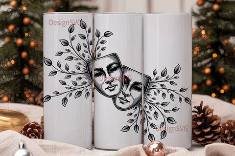 Theatrical Masks 20oz Tumbler Wrap Sublimation DesignSVG 