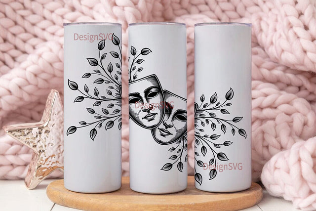 Theatrical Masks 20oz Tumbler Wrap Sublimation DesignSVG 