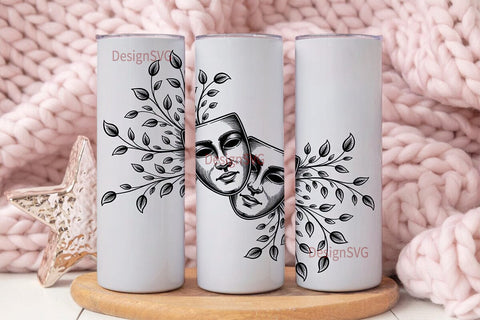 Theatrical Masks 20oz Tumbler Wrap Sublimation DesignSVG 