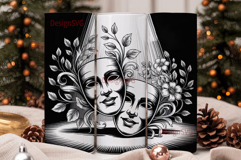 Theatrical Masks 20oz Tumbler Wrap Sublimation DesignSVG 