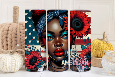 Thick Thighs & American Vibes 20 oz Skinny Tumbler Sublimation Design Digital Download, 4th Of July Design Png, America Tumbler Wrap Png Sublimation BouDesign 