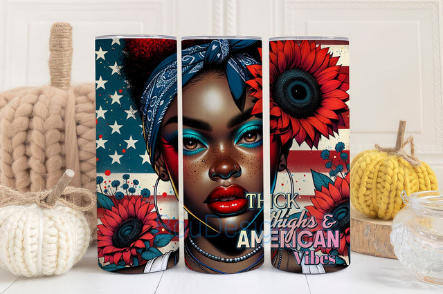 Thick Thighs & American Vibes 20 oz Skinny Tumbler Sublimation Design Digital Download, 4th Of July Design Png, America Tumbler Wrap Png Sublimation BouDesign 