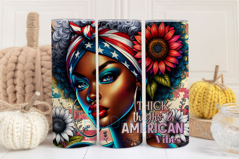 Thick Thighs & American Vibes 20 oz Skinny Tumbler Sublimation Design Digital Download, 4th Of July Design Png, America Tumbler Wrap Png Sublimation BouDesign 