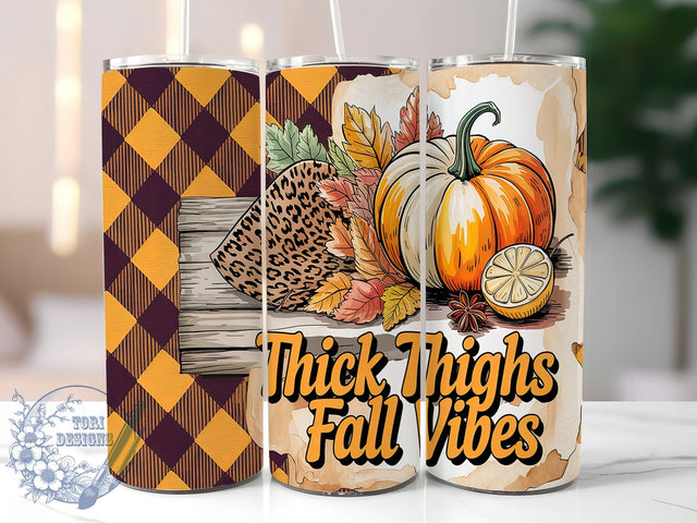 Thick Thighs Fall Vibes Curvy Tumbler, Fall Vibes Wrap, Curvy Girl Autumn Mug, 20oz Fall Tumbler, Body Positive Cup, Sassy Fall Sublimation, Cozy Season Tumbler Sublimation ToriDesigns 