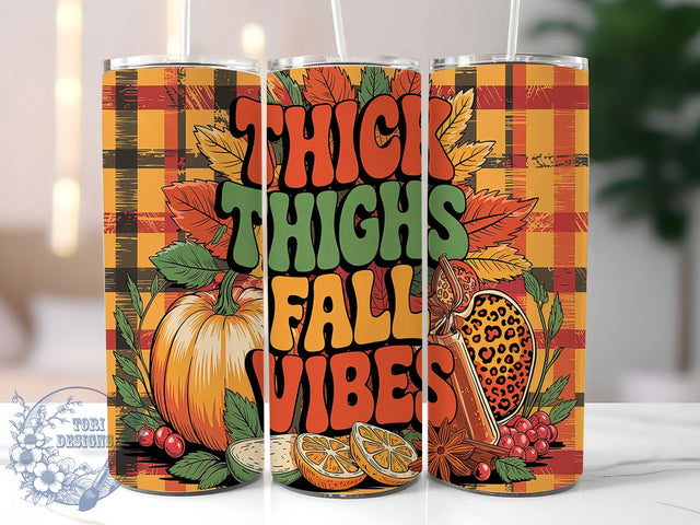 Thick Thighs Fall Vibes Curvy Tumbler, Fall Vibes Wrap, Curvy Girl Autumn Mug, 20oz Fall Tumbler, Body Positive Cup, Sassy Fall Sublimation, Cozy Season Tumbler Sublimation ToriDesigns 
