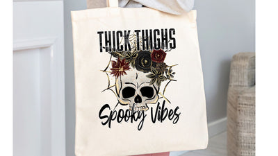 Thick Thighs Spooky Vibes PNG, Halloween Sublimation, Floral Skull PNG Sublimation So Fontsy VIP Design Shop 