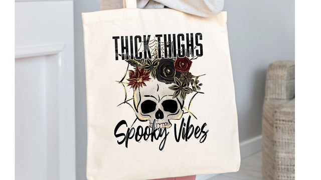 Thick Thighs Spooky Vibes PNG, Halloween Sublimation, Floral Skull PNG Sublimation So Fontsy VIP Design Shop 