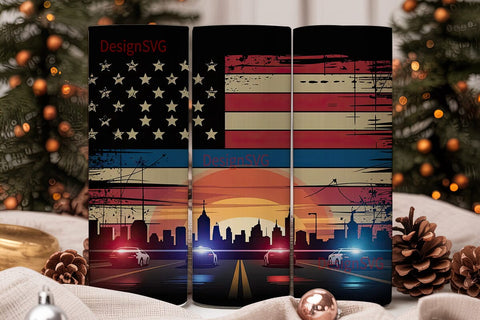 Thin Blue Line Cityscape 20oz Tumbler Sublimation DesignSVG 