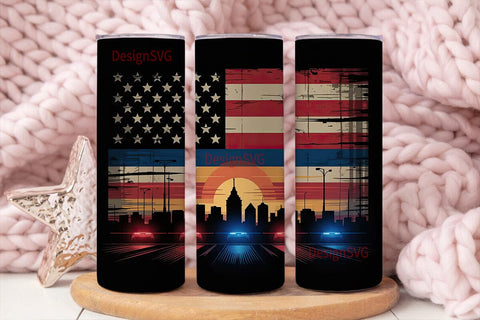 Thin Blue Line Cityscape 20oz Tumbler Sublimation DesignSVG 