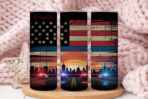 Thin Blue Line Cityscape 20oz Tumbler Sublimation DesignSVG 