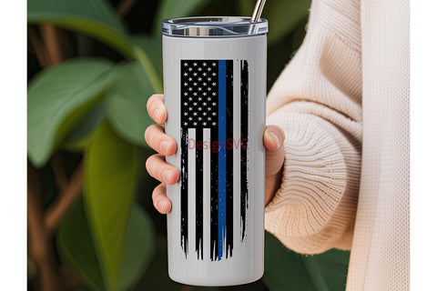 Thin Blue Line Flag 20oz Tumbler Sublimation DesignSVG 