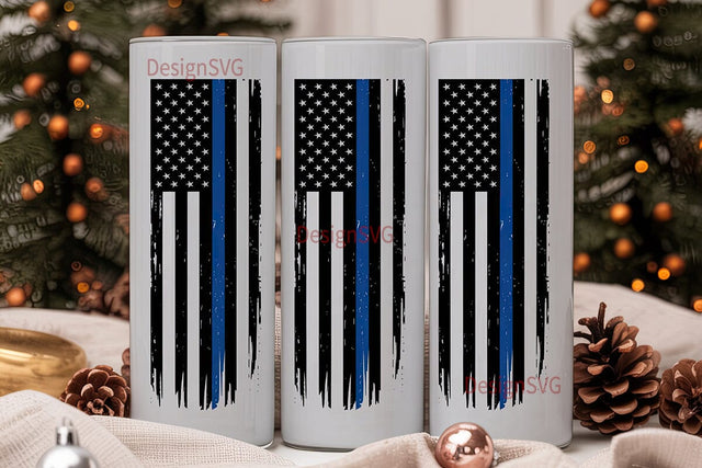 Thin Blue Line Flag 20oz Tumbler Sublimation DesignSVG 