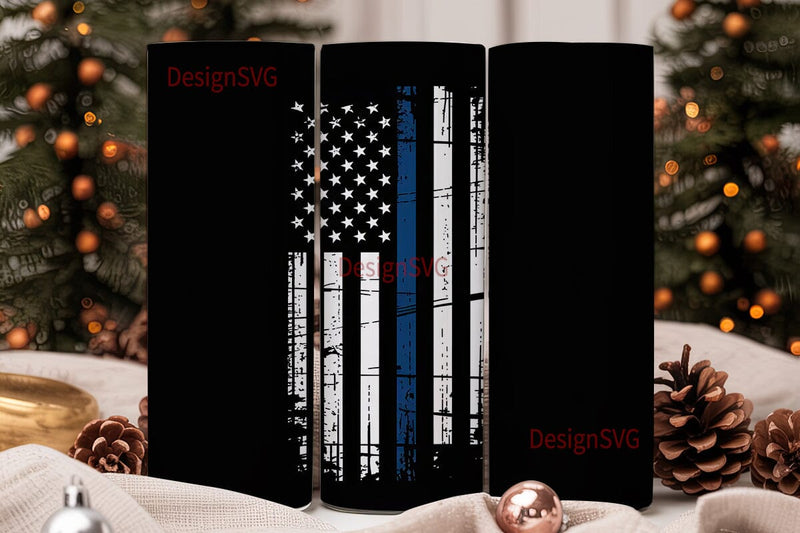 Thin Blue Line Flag 20oz Tumbler Wrap Sublimation DesignSVG 