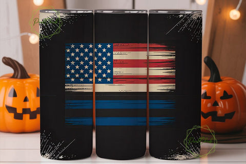 Thin Blue Line Flag 20oz Tumbler Wrap Sublimation PixelChick 