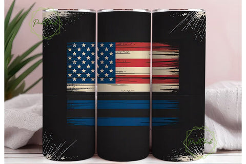 Thin Blue Line Flag 20oz Tumbler Wrap Sublimation PixelChick 