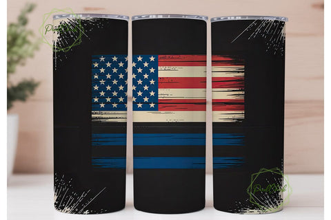 Thin Blue Line Flag 20oz Tumbler Wrap Sublimation PixelChick 