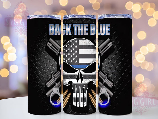 Thin Blue Line Police Skull Tumbler, Thin Blue Line, Law Enforcement Art, Police Skull Design, Back The Blue Gift, Officer Tumbler Wrap, Police Family Design Sublimation SvggirlplusArt 