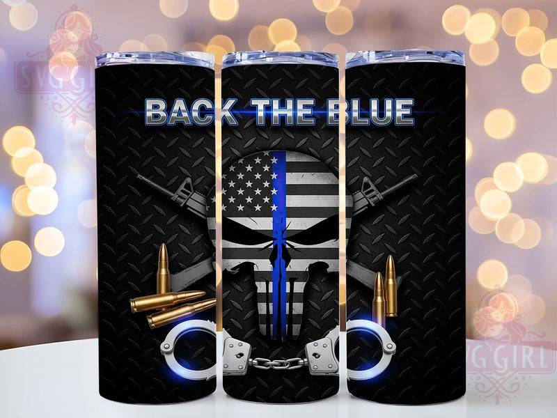 Thin Blue Line Police Skull Tumbler, Thin Blue Line, Law Enforcement Art, Police Skull Design, Back The Blue Gift, Officer Tumbler Wrap, Police Family Design Sublimation SvggirlplusArt 