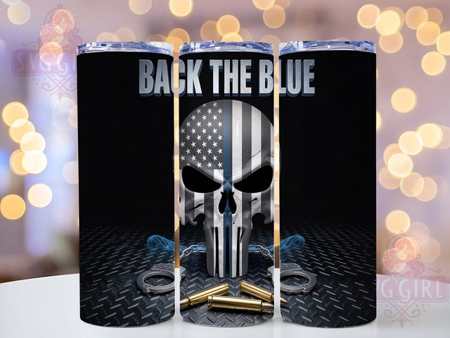 Thin Blue Line Police Skull Tumbler, Thin Blue Line, Law Enforcement Art, Police Skull Design, Back The Blue Gift, Officer Tumbler Wrap, Police Family Design Sublimation SvggirlplusArt 