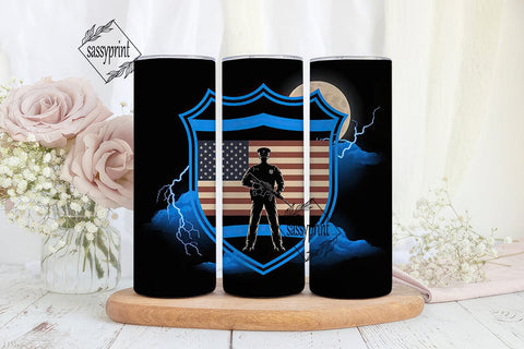 Thin Blue Line Tribute 20oz Tumbler Wrap Sublimation sassyprint 