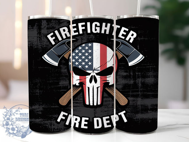 Thin Red Line Firefighter Skull Tumbler, Thin Red Line, First Responder Design, Skull Tumbler Art, Fire Department Gift, American Flag Wrap, Hero Tumbler Design Sublimation ToriDesigns 