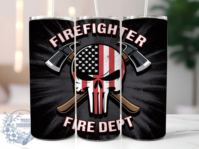 Thin Red Line Firefighter Skull Tumbler, Thin Red Line, First Responder Design, Skull Tumbler Art, Fire Department Gift, American Flag Wrap, Hero Tumbler Design Sublimation ToriDesigns 