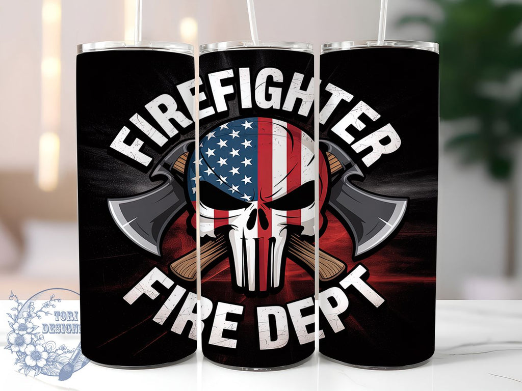Thin Red Line Firefighter Skull Tumbler, Thin Red Line, First Responder ...