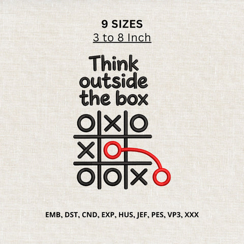 Think Outside The Box Tic Tac Toe Machine Embroidery Design – Motivational Quote Embroidery File Embroidery/Applique DESIGNS PatternFeed8 