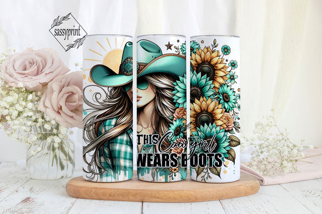 This Cow Girl Wears Boots 20oz Skinny Tumbler Wrap, Western Tumbler Design, Country Girl PNG, Sunflowers Tumbler Wrap, Digital Download Png Sublimation sassyprint 