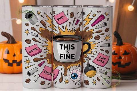 This Is Fine Coffee Tumbler Wrap Sublimation PixelChick 