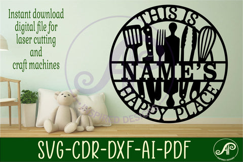 This is names Cooking happy place sign svg laser cut SVG APInspireddesigns 