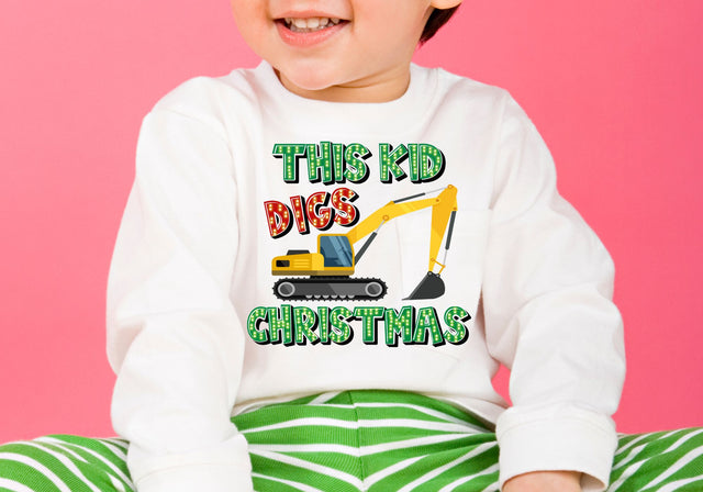 This Kid Digs Christmas | Excavator Holiday PNG | Construction Christmas Design Sublimation Print Perfect Design Shop 