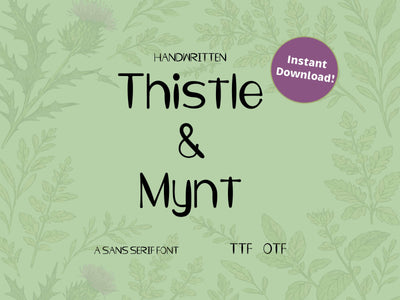 Thistle and Mynt Sans Serif Font, OTF, TTF, a Whimsical Handwritten Font, Cottagecore-style for Storybooks, Ts,Crafts and Fairy Tale Designs Font Sarahs Artistic Studio 