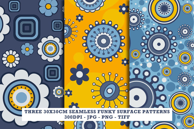 Three 30x30cm Seamless Funky Surface Patterns Digital Pattern Karma Genie Graphics 