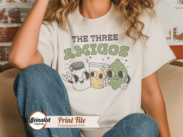 Three Amigos Cinco De Mayo PNG Sublimation Caffeinated SVGs 