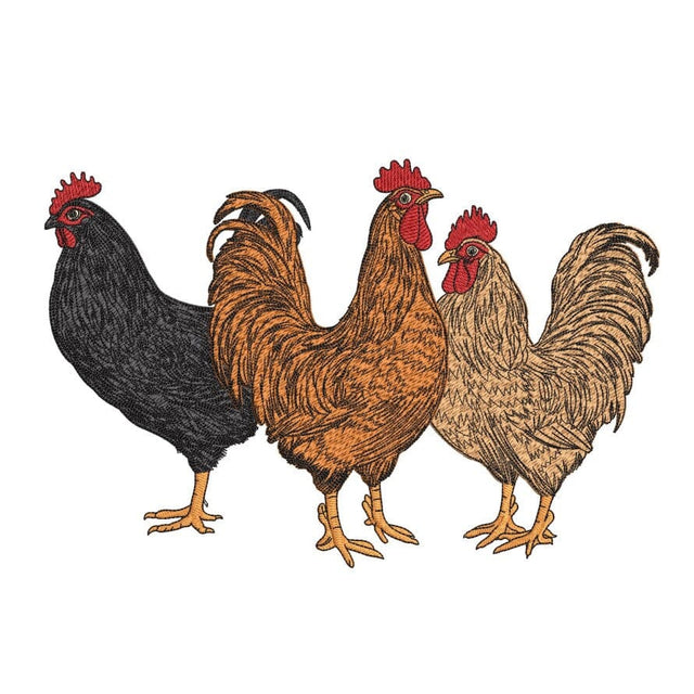 Three Chickens Embroidery Design, Farm Animal Embroidery Design, 3 sizes, Instant Download Embroidery/Applique DESIGNS Nino Nadaraia 