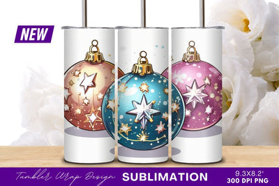 Three Christmas Ornaments Stars Tumbler Png Image Sublimation Regulrcrative 