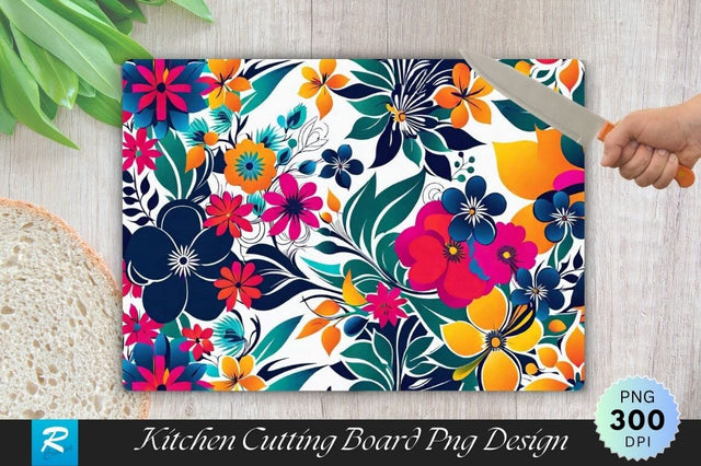 Three Colors Bright Floral Background Cutting Board PNG Sublimation Regulrcrative 