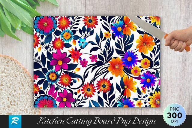 Three Colors Bright Floral Background Cutting Board PNG Sublimation Regulrcrative 
