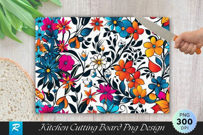 Three Colors Bright Floral Background Cutting Board PNG Sublimation Regulrcrative 
