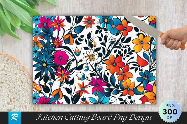 Three Colors Bright Floral Background Cutting Board PNG Sublimation Regulrcrative 