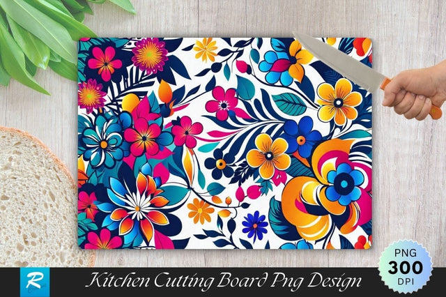 Three Colors Bright Floral Background Cutting Board PNG Sublimation Regulrcrative 