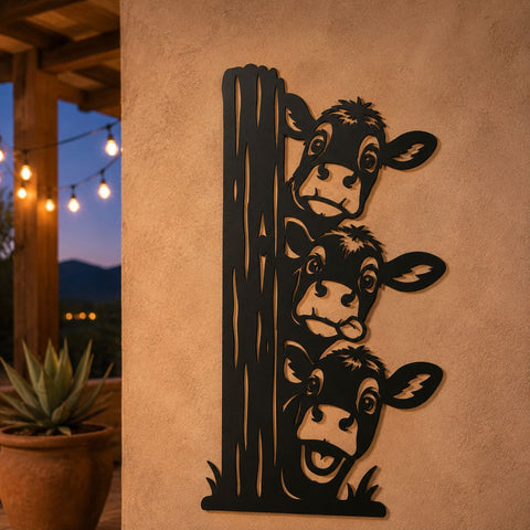 Three Cows Peeking Laser SVG | Funny Cow Metal Art DXF | Farmhouse Cow Decor | Cattle CNC File | Plasma Cut Farm Sign SVG HappyDesignStudio 