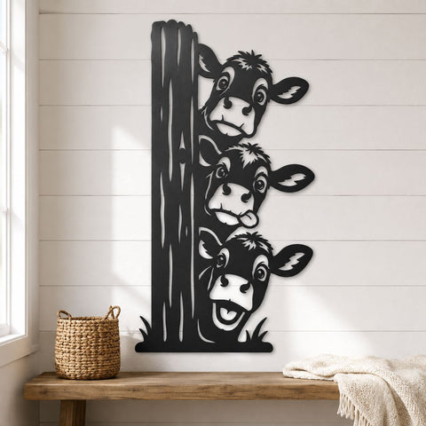 Three Cows Peeking Laser SVG | Funny Cow Metal Art DXF | Farmhouse Cow Decor | Cattle CNC File | Plasma Cut Farm Sign SVG HappyDesignStudio 