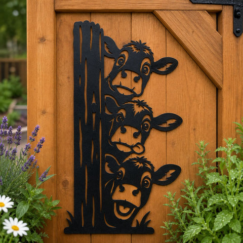Three Cows Peeking Laser SVG | Funny Cow Metal Art DXF | Farmhouse Cow Decor | Cattle CNC File | Plasma Cut Farm Sign SVG HappyDesignStudio 