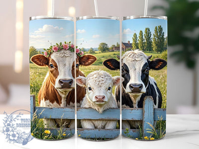 Three Cows Sunflower Fence 20oz Tumbler, Three Cows, Sunflower Fence, Farmhouse Design, Sublimation Wrap, 20oz Tumbler, Rustic Aesthetic, Country Charm Sublimation ToriDesigns 