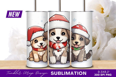 Three Cute Christmas Puppies Wearing Santa Hats Sublimation Regulrcrative 