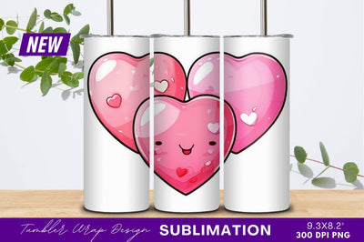 Three cute pink hearts cartoon illustration Sublimation Regulrcrative 