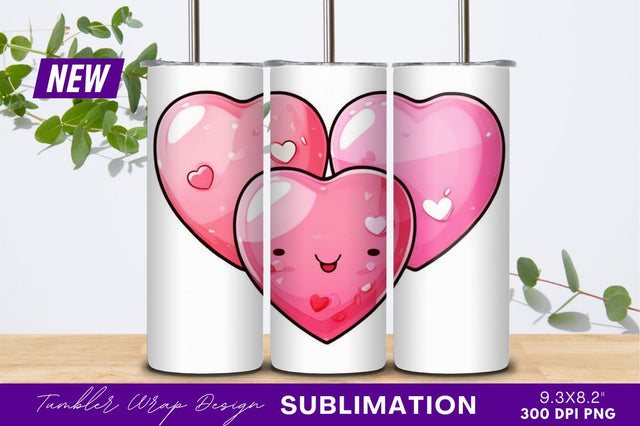 Three cute pink hearts cartoon illustration Sublimation Regulrcrative 