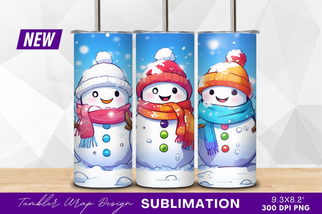 Three Cute Snowmen Winter Cartoon Illustration Sublimation Regulrcrative 